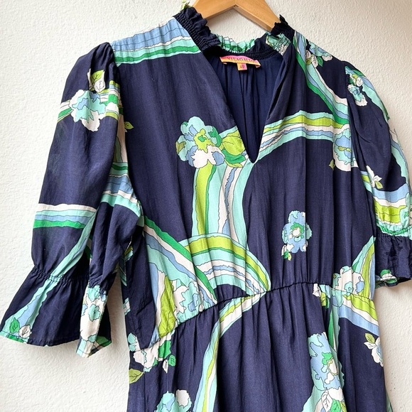 VILAGALLO 30145 NAVY BRISVANE PRINT VESTIDO CHERRYL DRESS Sz 8 - Picture 3 of 15